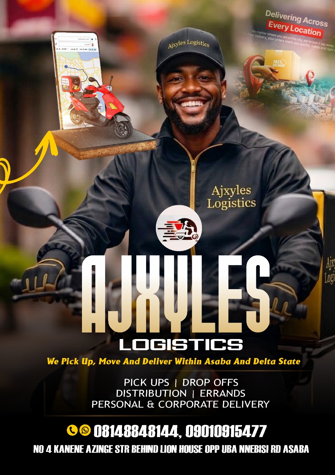 Ajxyles Logistics rider delivering across Delta State